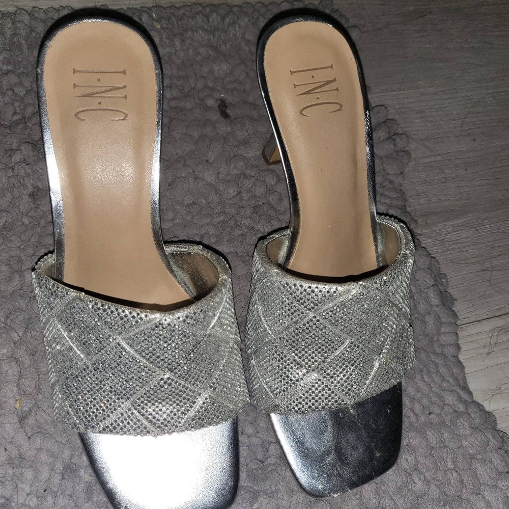 I.N.C. Silver Beaded High Heel 3 inches  Women's Open Toe Shoe's Size 8 used